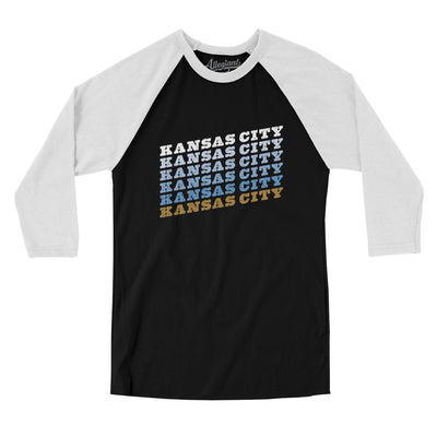 Kansas City Vintage Repeat Men/Unisex Raglan 3/4 Sleeve T-Shirt-Black|White-Allegiant Goods Co. Vintage Sports Apparel