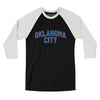 Oklahoma City Varsity Men/Unisex Raglan 3/4 Sleeve T-Shirt-Black|White-Allegiant Goods Co. Vintage Sports Apparel