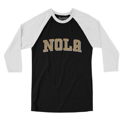 Nola Varsity Men/Unisex Raglan 3/4 Sleeve T-Shirt-Black|White-Allegiant Goods Co. Vintage Sports Apparel