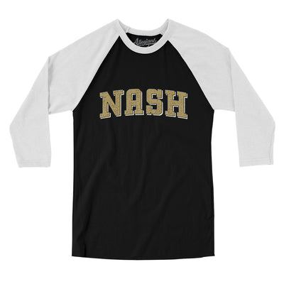Nash Varsity Men/Unisex Raglan 3/4 Sleeve T-Shirt-Black|White-Allegiant Goods Co. Vintage Sports Apparel