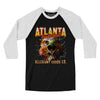 Atlanta Basketball Throwback Mascot Men/Unisex Raglan 3/4 Sleeve T-Shirt-Black|White-Allegiant Goods Co. Vintage Sports Apparel