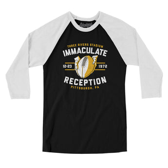 Immaculate Reception Men/Unisex Raglan 3/4 Sleeve T-Shirt-Black|White-Allegiant Goods Co. Vintage Sports Apparel