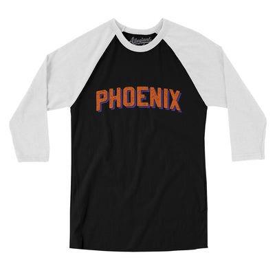 Phoenix Varsity Men/Unisex Raglan 3/4 Sleeve T-Shirt-Black|White-Allegiant Goods Co. Vintage Sports Apparel