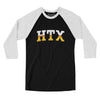 Htx Varsity Men/Unisex Raglan 3/4 Sleeve T-Shirt-Black|White-Allegiant Goods Co. Vintage Sports Apparel