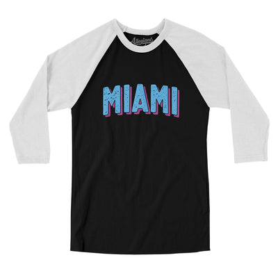 Miami Varsity Men/Unisex Raglan 3/4 Sleeve T-Shirt-Black|White-Allegiant Goods Co. Vintage Sports Apparel