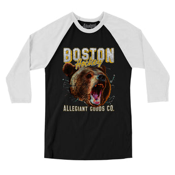 Boston Hockey Throwback Mascot Men/Unisex Raglan 3/4 Sleeve T-Shirt-Allegiant Goods Co. Vintage Sports Apparel