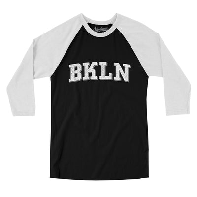 BKLN Varsity Men/Unisex Raglan 3/4 Sleeve T-Shirt-Black|White-Allegiant Goods Co. Vintage Sports Apparel