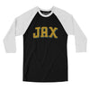 Jax Varsity Men/Unisex Raglan 3/4 Sleeve T-Shirt-Black|White-Allegiant Goods Co. Vintage Sports Apparel