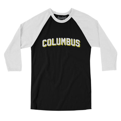 Columbus Varsity Men/Unisex Raglan 3/4 Sleeve T-Shirt-Black|White-Allegiant Goods Co. Vintage Sports Apparel