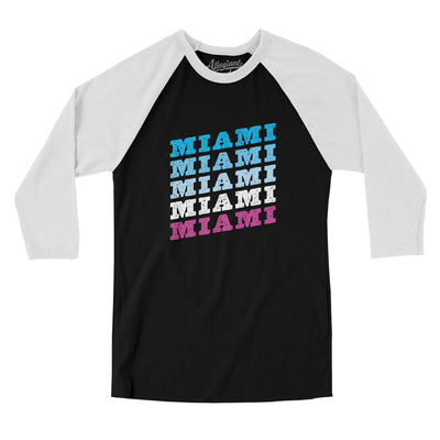 Miami Vintage Repeat Men/Unisex Raglan 3/4 Sleeve T-Shirt-Black|White-Allegiant Goods Co. Vintage Sports Apparel