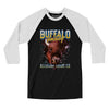 Buffalo Hockey Throwback Mascot Men/Unisex Raglan 3/4 Sleeve T-Shirt-Black|White-Allegiant Goods Co. Vintage Sports Apparel