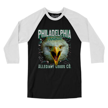 Philadelphia Football Throwback Mascot Men/Unisex Raglan 3/4 Sleeve T-Shirt-Allegiant Goods Co. Vintage Sports Apparel