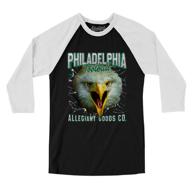 Philadelphia Football Throwback Mascot Men/Unisex Raglan 3/4 Sleeve T-Shirt-Allegiant Goods Co. Vintage Sports Apparel