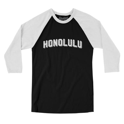 Honolulu Varsity Men/Unisex Raglan 3/4 Sleeve T-Shirt-Black|White-Allegiant Goods Co. Vintage Sports Apparel