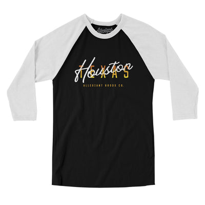 Houston Overprint Men/Unisex Raglan 3/4 Sleeve T-Shirt-Black|White-Allegiant Goods Co. Vintage Sports Apparel