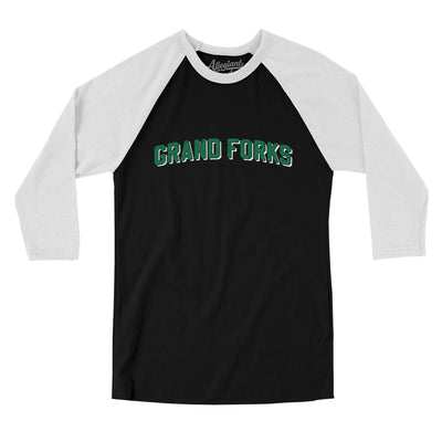 Grand Forks North Dakota Varsity Men/Unisex Raglan 3/4 Sleeve T-Shirt-Black|White-Allegiant Goods Co. Vintage Sports Apparel