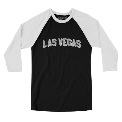 Las Vegas Varsity Men/Unisex Raglan 3/4 Sleeve T-Shirt-Black|White-Allegiant Goods Co. Vintage Sports Apparel