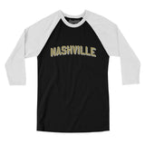 Nashville Varsity Men/Unisex Raglan 3/4 Sleeve T-Shirt-Black|White-Allegiant Goods Co. Vintage Sports Apparel
