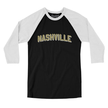 Nashville Varsity Men/Unisex Raglan 3/4 Sleeve T-Shirt-Black|White-Allegiant Goods Co. Vintage Sports Apparel