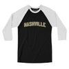 Nashville Varsity Men/Unisex Raglan 3/4 Sleeve T-Shirt-Black|White-Allegiant Goods Co. Vintage Sports Apparel