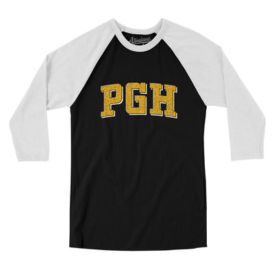 Pgh Varsity Men/Unisex Raglan 3/4 Sleeve T-Shirt-Black|White-Allegiant Goods Co. Vintage Sports Apparel