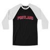 Portland Varsity Men/Unisex Raglan 3/4 Sleeve T-Shirt-Black|White-Allegiant Goods Co. Vintage Sports Apparel