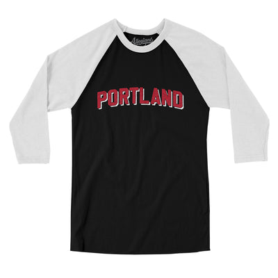 Portland Varsity Men/Unisex Raglan 3/4 Sleeve T-Shirt-Black|White-Allegiant Goods Co. Vintage Sports Apparel