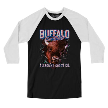 Buffalo Football Throwback Mascot Men/Unisex Raglan 3/4 Sleeve T-Shirt-Allegiant Goods Co. Vintage Sports Apparel