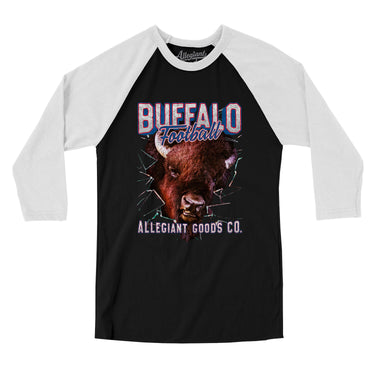 Buffalo Football Throwback Mascot Men/Unisex Raglan 3/4 Sleeve T-Shirt-Allegiant Goods Co. Vintage Sports Apparel