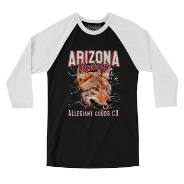 Arizona Hockey Throwback Mascot Men/Unisex Raglan 3/4 Sleeve T-Shirt-Allegiant Goods Co. Vintage Sports Apparel