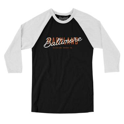 Baltimore Overprint Men/Unisex Raglan 3/4 Sleeve T-Shirt-Black|White-Allegiant Goods Co. Vintage Sports Apparel
