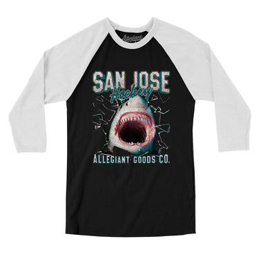 San Jose Hockey Throwback Mascot Men/Unisex Raglan 3/4 Sleeve T-Shirt-Allegiant Goods Co. Vintage Sports Apparel