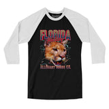 Florida Hockey Throwback Mascot Men/Unisex Raglan 3/4 Sleeve T-Shirt-Allegiant Goods Co. Vintage Sports Apparel