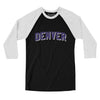 Denver Varsity Men/Unisex Raglan 3/4 Sleeve T-Shirt-Black|White-Allegiant Goods Co. Vintage Sports Apparel