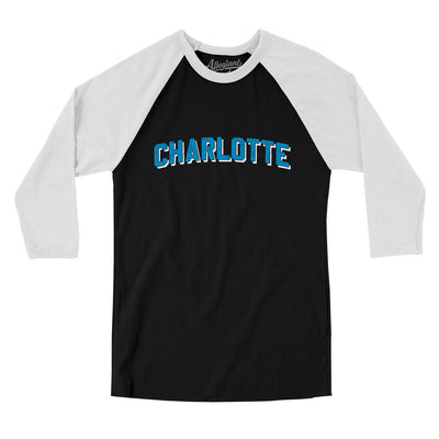 Charlotte Varsity Men/Unisex Raglan 3/4 Sleeve T-Shirt-Black|White-Allegiant Goods Co. Vintage Sports Apparel