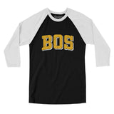 BOS Varsity Men/Unisex Raglan 3/4 Sleeve T-Shirt-Black|White-Allegiant Goods Co. Vintage Sports Apparel