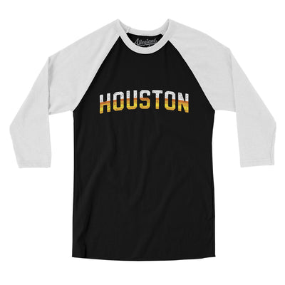 Houston Varsity Men/Unisex Raglan 3/4 Sleeve T-Shirt-Black|White-Allegiant Goods Co. Vintage Sports Apparel