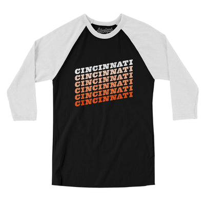 Cincinnati Vintage Repeat Men/Unisex Raglan 3/4 Sleeve T-Shirt-Black|White-Allegiant Goods Co. Vintage Sports Apparel