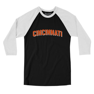 Cincinnati Varsity Men/Unisex Raglan 3/4 Sleeve T-Shirt-Black|White-Allegiant Goods Co. Vintage Sports Apparel