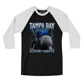 Tampa Bay Hockey Throwback Mascot Men/Unisex Raglan 3/4 Sleeve T-Shirt-Allegiant Goods Co. Vintage Sports Apparel