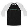 Jacksonville Varsity Men/Unisex Raglan 3/4 Sleeve T-Shirt-Black|White-Allegiant Goods Co. Vintage Sports Apparel