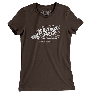 Grand Prix Race-O-Rama Women's T-Shirt-Brown-Allegiant Goods Co. Vintage Sports Apparel