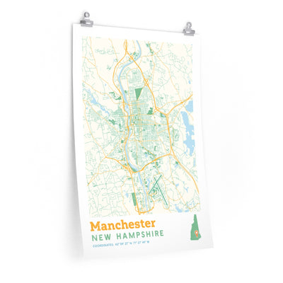 Manchester New Hampshire Street Map Poster-20″ × 30″-Allegiant Goods Co. Vintage Sports Apparel