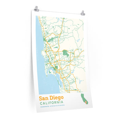 San Diego California City Street Map Poster-24″ × 36″-Allegiant Goods Co. Vintage Sports Apparel