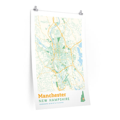 Manchester New Hampshire Street Map Poster-24″ × 36″-Allegiant Goods Co. Vintage Sports Apparel