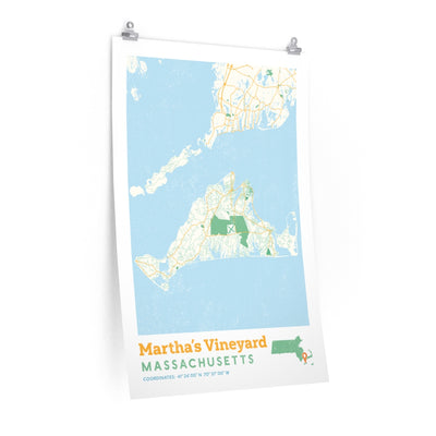 Martha's Vineyard Massachusetts City Street Map Poster-24″ × 36″-Allegiant Goods Co. Vintage Sports Apparel
