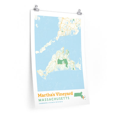 Martha's Vineyard Massachusetts City Street Map Poster-20″ × 30″-Allegiant Goods Co. Vintage Sports Apparel