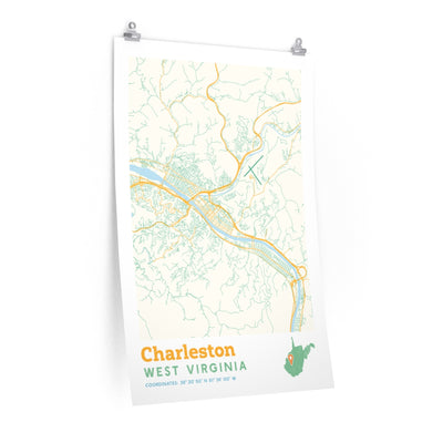 Charleston West Virginia City Street Map Poster-24″ × 36″-Allegiant Goods Co. Vintage Sports Apparel