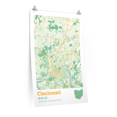 Cincinnati Ohio City Street Map Poster-24″ × 36″-Allegiant Goods Co. Vintage Sports Apparel
