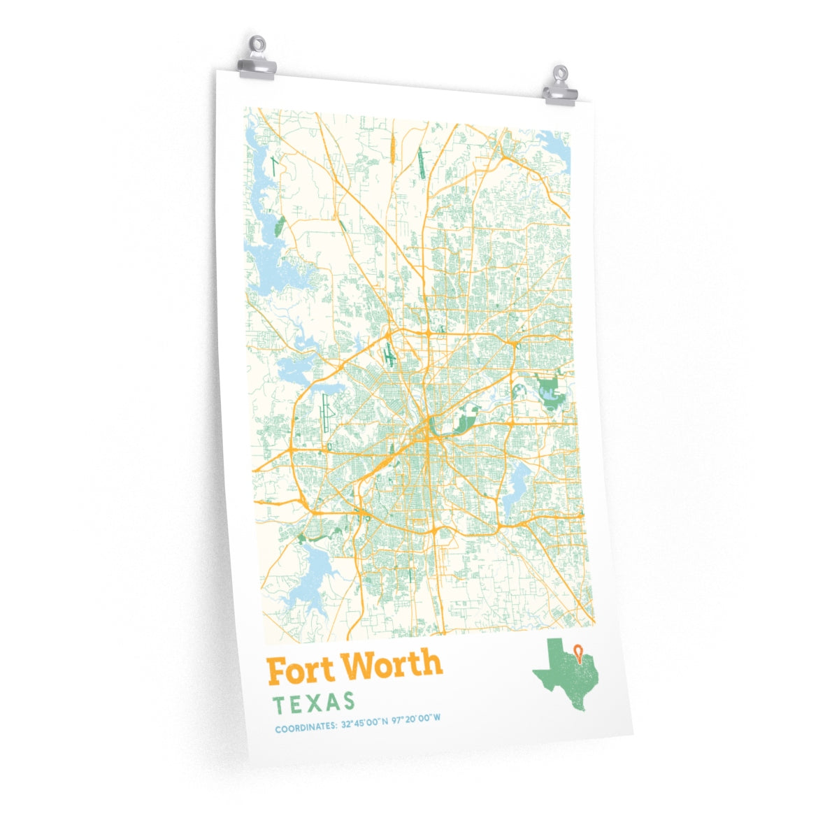 Fort Worth Texas City Street Map Poster-20″ × 30″-Allegiant Goods Co. Vintage Sports Apparel